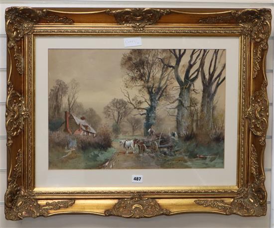 Attributed to Henry Charles Fox, watercolour, Timber cart on a lane, 36 x 52cm